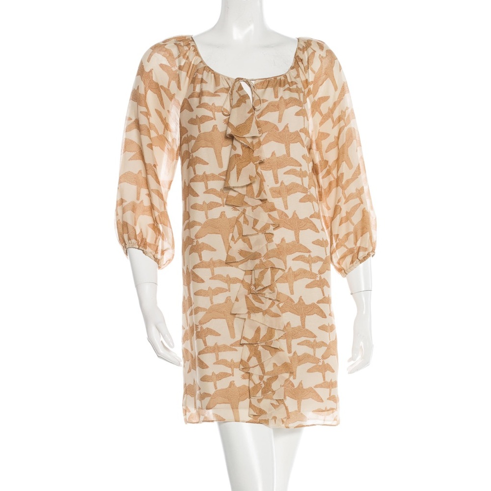 Tibi Tan and Cream silk dress
